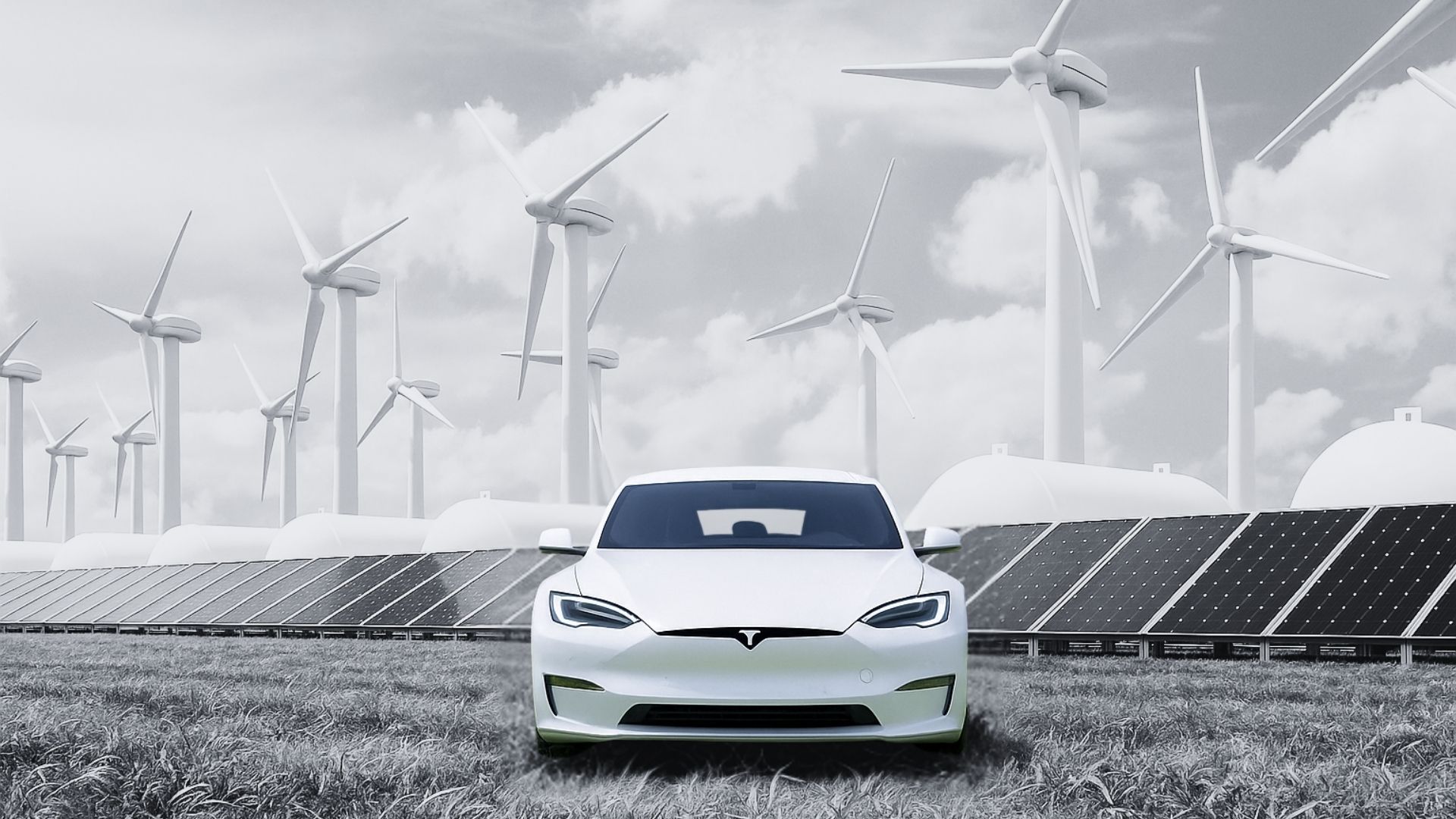 tesla electric vehicle amonst solar and wind power
